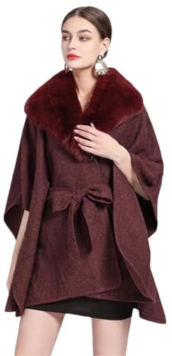JLBopqaz Damen Winter Warm Wollponcho Schalmantel Strickjacke Dreieckiger Halsgürtel zum Tragen Lockerer Umhang (Weinrot Einheitsgröße)