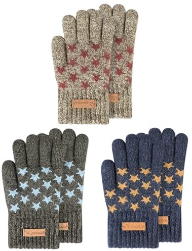 TAGVO 3 Paar Kinder Winter Magische Handschuhe, Thermo Winddicht Strickhandschuhe mit Fleecefutter, Wollhandschuhe Winterhandschuhe Outdoor für 3-5 Jahre Jungen Skifahren Radfahren Laufen Wandern