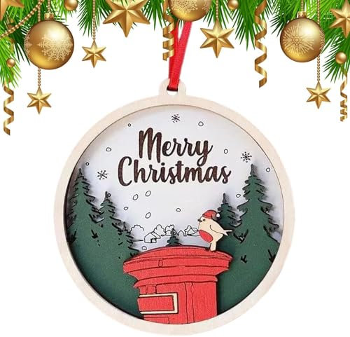 Cartello per porta di buon Natale, cartello per albero di buon Natale,Robusta cassetta postale rossa per le vacanze Immagine Ornamenti natalizi - Cartello per porta in legno Cartello natalizio per dec