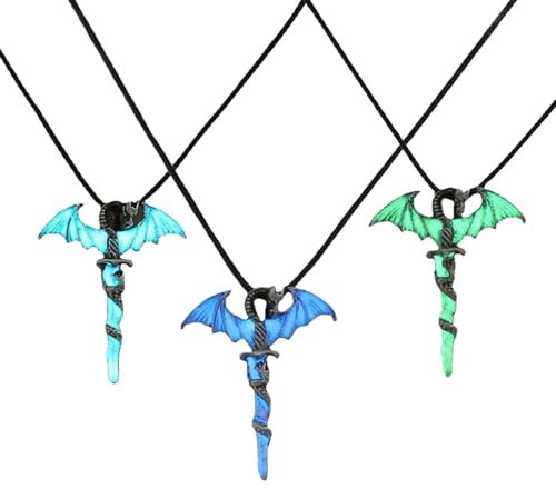 CVDYWDJIE 3 Stück Im Dunkeln Leuchtende Halskette, Drachen-Anhänger-Halskette, Im Dunkeln Leuchtender Schmuck, Retro-Mode-Halskette, Unisex, Bekleidungszubehör