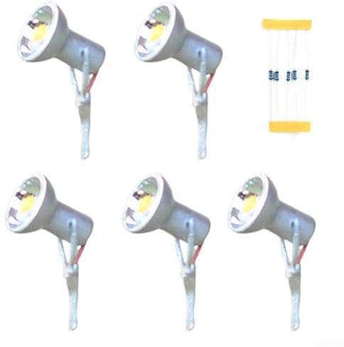 HpLive 5 Stück HO Maßstab LED Scheinwerfer Modell Rampenlicht Projektor für Straßenlaternenpfosten Beleuchtung Miniatur Eisenbahn Zubehör(Silber)