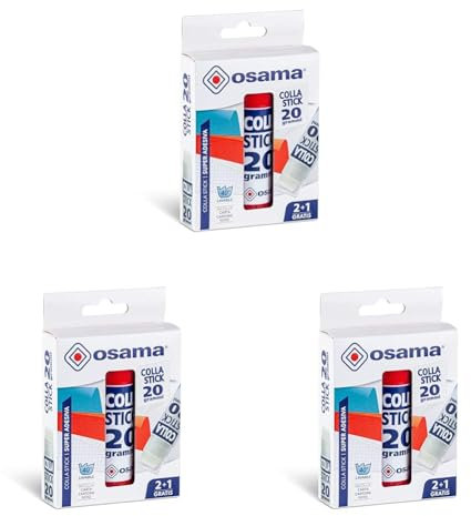 Osama - Colle Forte Stick Extra Adhésive, 2 Bâtons + 1 Gratuit 20 gr, Set Colles sans Solvants pour Papeterie Bureau et Fourniture Scolaire - Résistante et sans Grumeaux sur Papier, Sûre pour Enfants