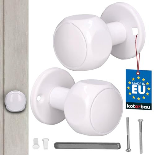 KOTARBAU® Bouton de porte rotatif en aluminium blanc - Poignées de porte intérieures - Bouton de porte rotatif - Poignée de porte d'entrée - Poignée de porte extérieure - Bouton rotatif pour porte de