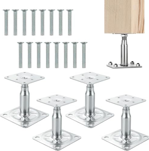 Lot de 4 supports de poteau réglables en hauteur, avec 16 vis, supports de poteau galvanisés de 100 à 150 mm, à visser, galvanisés, passivés par couche épaisse