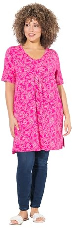 Ulla Popken Damen große Größen Übergrößen Plus Size Longshirt, floraler Druck, V-Ausschnitt, Halbarm, Taschen 840042
