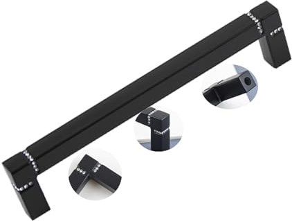 Tiradores de gabinete de aleación de zinc con cristales en forma de T para puerta de cocina, baño, armario, aparador (paso del agujero de 96 mm, negro)