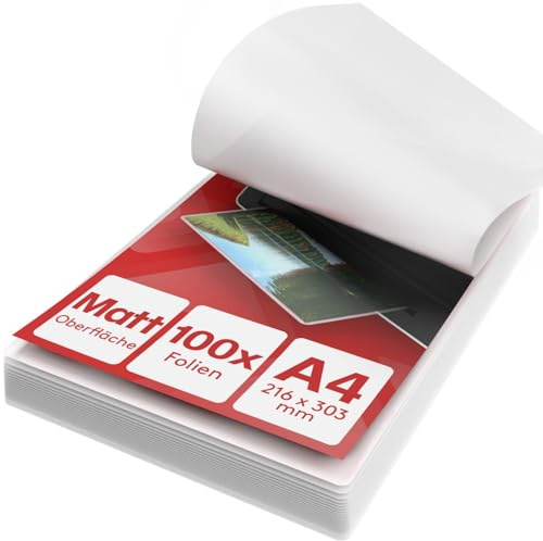 ACROPAQ Laminierfolien A4 matt - Packung mit 100 Laminierfolien, 2×100 (200) Mikron, blendfrei, mit Fingerabdruckschutz, vorgerundete Ecken - Laminierfolie matt
