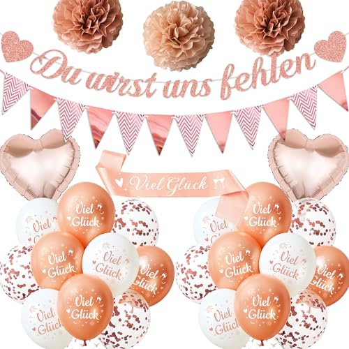 Tasoraor Abschiedsparty Deko Ballons Banner - Rente Dekoration Du Wirst Uns Fehlen Girlande und Folienballon, Luftballons Schärpe für Ruhestand Abschied Kollegin Dekorationen