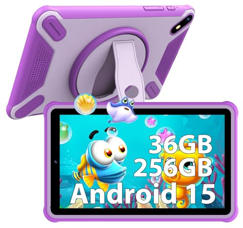 LINROM 7 inch Tablet, 36GB RAM 256GB ROM (Expandable SD), Android 15 tablet, Parental Control, FHD Screen, 6580mAh, 5MP+2MP, 5Ghz WiFi 6, Bluetooth 5, Educational Tablet (Purple)