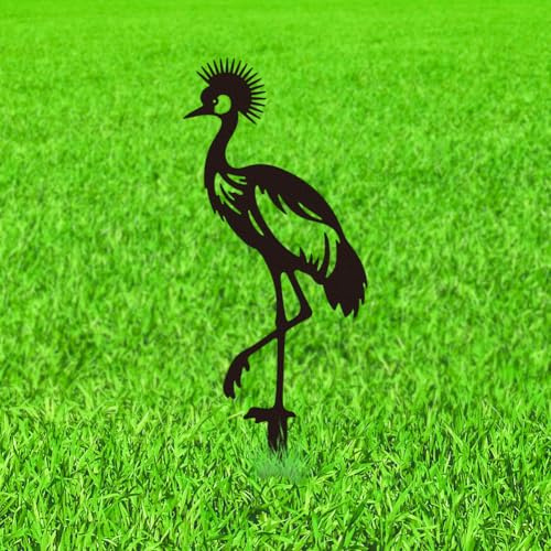 WADORN Dekorative Metall Gartenstecker Mit Graukronigem Kranich Elegante Schwarze Kranich Silhouette Für Den Außenbereich Lustiges Geschenk Für Vogelliebhaber Gartendekoration Für Rasen Garten