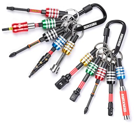 Geinxurn 2 Pack of 1/4 Inch Hex Shank Bit Holder Set, Drill Holder Keychain with Impact Driver Bits, Socket Adapter and Step Drill, Quick Change Bit Organizer with Carabiner for Outdoor DIY Work