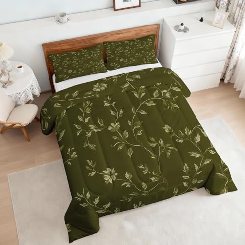 Blätter Grün Bettdecke 155x220 4 Jahreszeiten, Dunkelgrün Bettdecke Ohne Bezug Warm Steppdecke Ganzjahresdecke Mit Kissenbezug, Schlafzimmer Deko Blätter Grün (KL1287)
