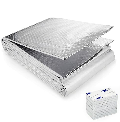 Foil Insulation Roll, 5m x 60cm Radiator Reflective Foil Insulation with 12 Sticky Pads, Aluminum Foil Bubble Shield for Windows, Roof, Garage Door, Car, Basement