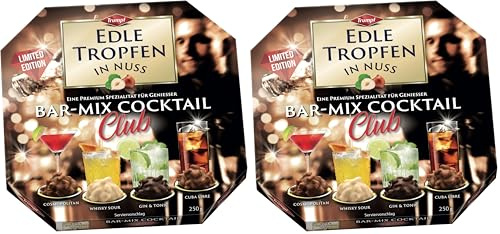 Edle Tropfen in Nuss Bar-Mix Cocktail Club 250g, 4 Sorten flüssig gefüllte Schokoladen-Pralinen mit Zuckerkruste und knackigen Haselnuss-Splittern (Packung mit 2)