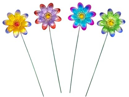 seedman 4 Piece Metal Flower Stakes,Gartendeko für Draußen Wetterfest,Frühlingsdeko Draussen,Gartenstecker Blumenstecker für Garten Rasen Hof Outdoor Dekoration