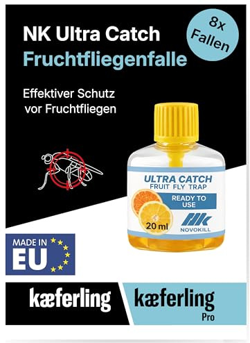 Novokill 8x Fruchtfliegenfalle für Küche – bis zu 5 Wochen Wirkung je Falle – Obstfliegenfalle für Innenbereich – Effektiv Fruchtfliegen bekämpfen – Auslaufschutz