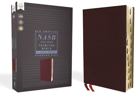 NASB, Thinline Bible, Large Print, Bonded Leather, Burgundy, Red Letter, 1995 Text, Thumb Indexed, Comfort Print