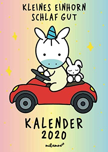 milamoo Kalender 2020 Kleines Einhorn Schlaf Gut: Taschenkalender Wochenplaner Familienplaner 2020 Din A5 mit Mondkalender, Geschenkbuch Mein Baby und ... - Motiv Moo auf rotem Auto - Pastell Edition
