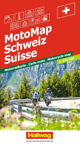 Hallwag MotoMap Motorradkarte Schweiz 1:275.000: Einzeln herausnehmbare Strassenkarten mit Routenbewertungen, Fahrzeiten, Schwierigkeitsgraden und Treffpunkte. Inkl. GPS Daten