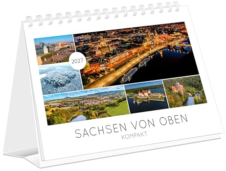 Kalender Sachsen von oben kompakt 2027: | 21 x 15 cm | weißes Kalendarium