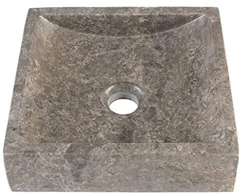 WOHNFREUDEN Marmor Waschbecken grau eckig 30 cm - Stein Aufsatzwaschbecken poliert mit Hahnloch in modernen Design