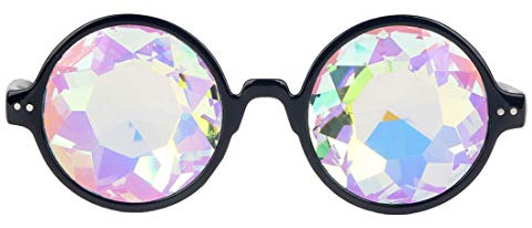 FLORATA Black Kaleidoscope Firework Diffraction Prism Glasses Rainbow Rave Prism Refraction Sunglasses Goggles Glasses (Black)