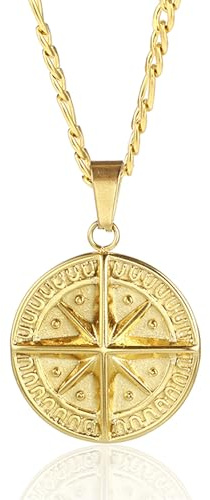North Star Compass Pendant 18K Gold Plated 22 inch 3mm Figaro Mens Chain with Lobster Clasp Fade & Sweat Resistant Gold Necklace For Men Versatile & Elegant Men's Jewellery By TwistedPendant