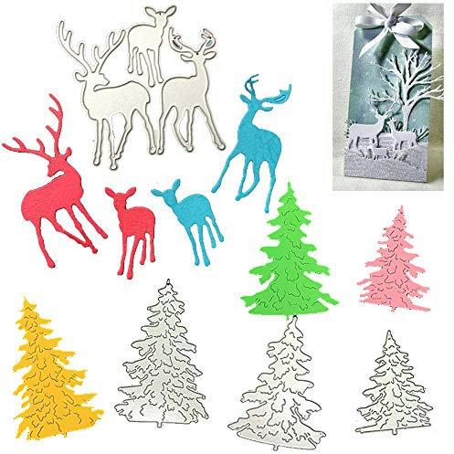 Kungfu Mall Weihnachts-Stanzschablonen für Bastelarbeiten, Motiv: Hirsch und Weihnachtsbaum, für Basteln, Scrapbooking, Album, Papierkarten, Dekorationswerkzeug
