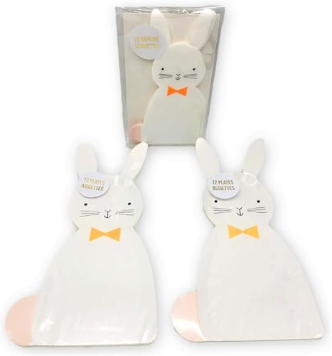 Meri Meri Lot de 24 assiettes en papier en forme de lapin de Pâques et 20 serviettes en forme de lapin de Pâques