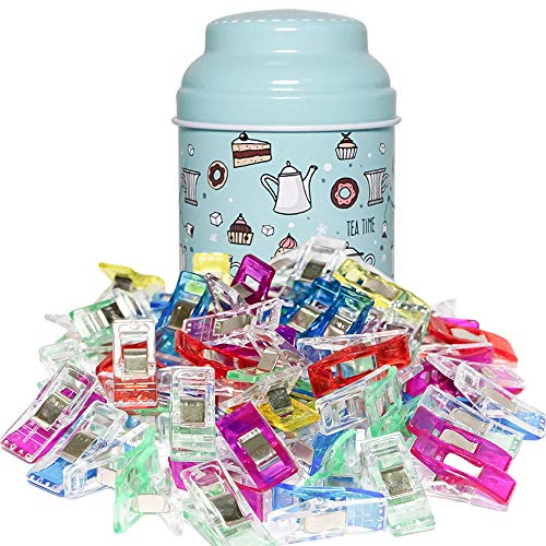 Sewing Clips, Pack of 60 Multipurpose Fabric Clips, Quilting Clips, Binding Clips for Quilting Clips for Sewing, Assorted Colors Craft Clips with Tin Box Package, Also Suitable for Hanging Objects