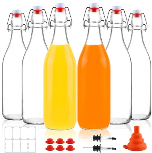 UrSpeedtekLive 6 Pack 1 Liter Swing Top Glass Bottles, 33oz Flip Top Brewing Bottles with Airtight Stopper for Vanilla Extract, Kombucha, Beer, Kefir, Mead