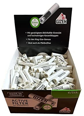 GIZEH Active Filter - 8 mm Aktivkohlefilter mit Keramikkappen - 1 Box mit 200 Filtern - 200er Greifbox