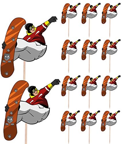 AK Giftshop Snowboarding Birthday Party Food Cupcakes Picks Decorations Toppers (pack of 14)