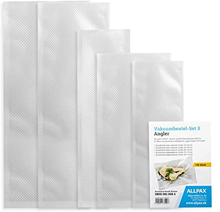 Set ANGLER Vakuumierbeutel [extra stark] - 5 verschiedene Größen zu je 20 Stück - für alle Vakuumiergeräte - ideal für Lebensmittel und Sous Vide Garen