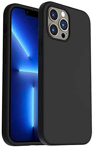 ORNARTO Silicona Líquida Funda Compatible con iPhone 13 Pro MAX Case 6,7 , Gel Goma Protección de Cuerpo Completo Funda Protectora 3 Tapas Estructura 6,7-Negro