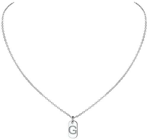PROSILVER kleine Erkennungsmarke Buchstabe G für Damen Mädchen 925 Sterlingsilber Initiale Schlüsselbein-Kette 40cm/1,5mm Rolokette Dog Tag Schmuck Accessoire für Party Abschlussball