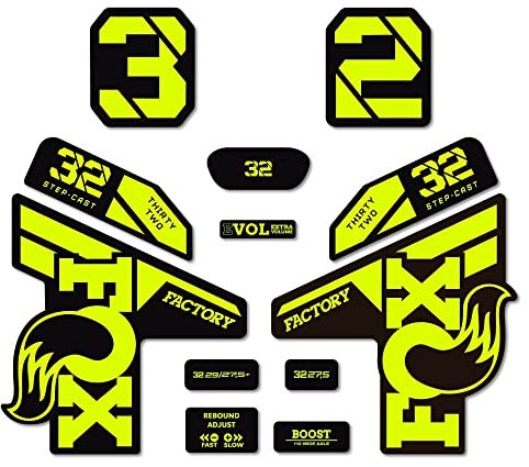 STAR SAM Autocollants compatibles avec fourche vélo Fox 32 SC Factory 2022 Jaune fluo 1 cm