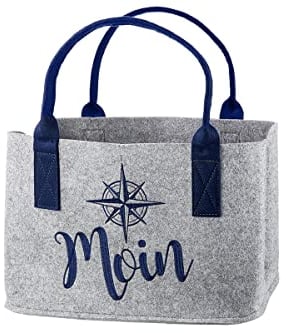 Seaside No.64 - Filztasche Tragetasche Filz Henkel - 25 x 40 x 26 cm - hellgrau/dunkelblau - Strandtasche Badetasche - Moin/Meerzeit - Maritim- Einkaufskorb (Hellgrau Moin)