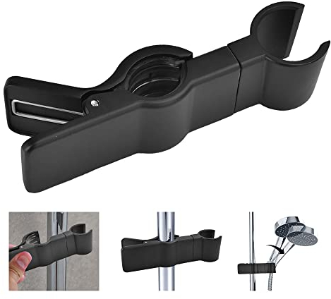 FIGFYOU Shower Head Holder, 45° Rotation Adjustable Bracket, 18-25mm Rail Holder for Bathroom Shower Slider Pole (Black)