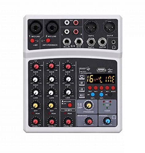 HODAGES DJ-Mixer-Controller 4-Kanal-Audio-Sound-Mixer Mischen von DJ-Konsole USB-Audio-Interface-Aufnahme-Soundkarte 16 DSP-Effekte Studio-Mischpulte,Schwarz (Weiß)