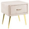 Table de Chevet en Velours Beige et Métal Doré 1 Tiroir Pratique Elégant Flayat