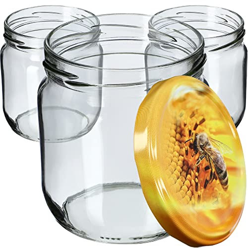 KADAX Lot de 48 pots à confiture avec couvercle à visser, 425 ml, bocaux de conservation pour confitures, confitures, miel (abeille/48 pièces)