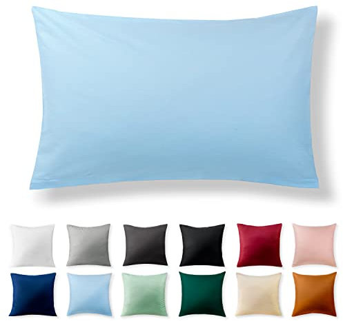 Alreya Renforcé Kissenbezug 40 x 60 cm - 100% Baumwolle mit YKK Reißverschluss, Superweicher Kopfkissenbezug 40x60, Kissenhülle, Hellblau, nur Kissenbezug