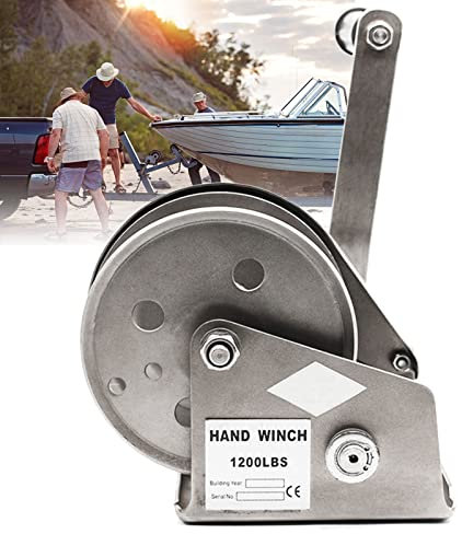 1200lb Treuil Manuel Acier Inoxydable, Treuil Manuel Remorque Bateau, Treuil Manuel pour Remorque, Voiture, Caravane, Treuil Forestier, Treuil à Manivelle avec Freiné et Câble(Size:20m)