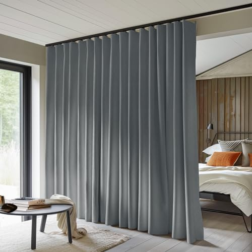 MaKefeile Room Divider Curtains - Total Blackout Privacy Panel - Thermal Insulated Noise Reduction - Bedroom/Window/Living Room - Ceiling Track - W 8.3 ft × H 7ft - Dark-Grey