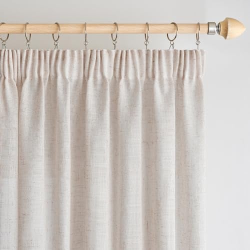 Woaboy Leinen Gardinen mit Kräuselband Vorhänge Wohnzimmer Leinenoptik Halbtransparent Stores Gardine Schlafzimmer Modern Schlaufengardinen 2er Set 140x225cm (BxH) Weiß