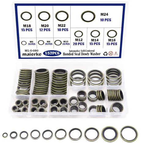 maierke 157 rondelle di tenuta per auto, 10 misure, metriche (da M6 a M24), kit assortito con scatola, per automobili, cuscinetti, pompe, sostituire M1-O-080