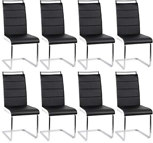 KEVO Set mit 8 Stühlen für Esszimmer oder Küche, mit gepolsterter Sitzfläche und verchromtem Fuß, Freischwinger Stuhl, 8 Stühle, getestet von SGS (4 Gitter (Schwarz + Weiß), 8 Stück)