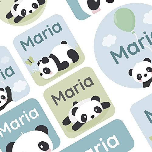 Klebekerlchen® | 33 Große Namensaufkleber in verschiedenen Größen | Beschrifte Gegenstände in Schule und Kindergarten - Panda