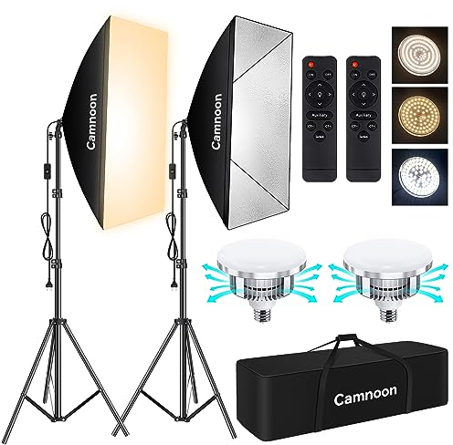 Camnoon Softbox Lighting Kit, Studio Photography Kit with 2x85W 2800K-5700K Bi-Color Temperature LED Light, 2x19.7x27.5in Softbox, 2x2M Light Stand, Carrying Bag for Studio Portrait/Photo/Video